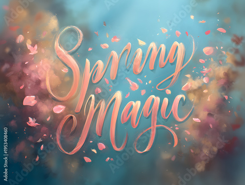 Spring Magic lettering card with flowers bright letters