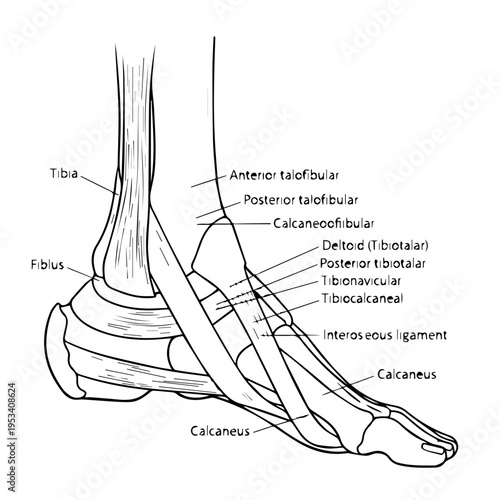 Detailed Anatomical Diagram of the Foot Bones and Tendons for Educational Reference.