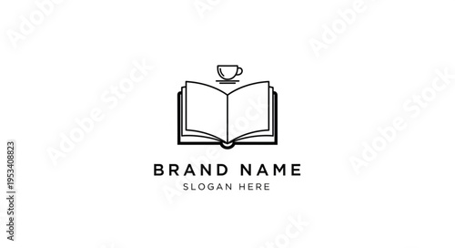 Open book with coffee cup logo design.