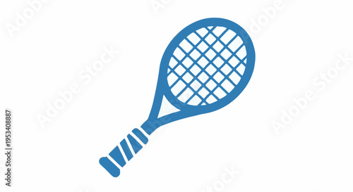 Stylized blue tennis racket icon for sports graphics, athletic designs, and recreation symbols