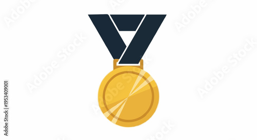 Golden medal with ribbon symbolizing achievement and success, representing victory and excellence in various competitions