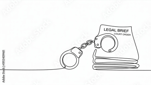 Handcuffs chained to legal brief documents on law and justice concept