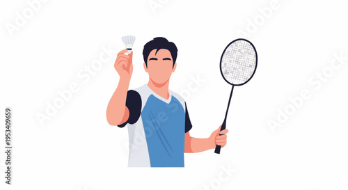 Badminton player holding racket and shuttlecock, illustration
