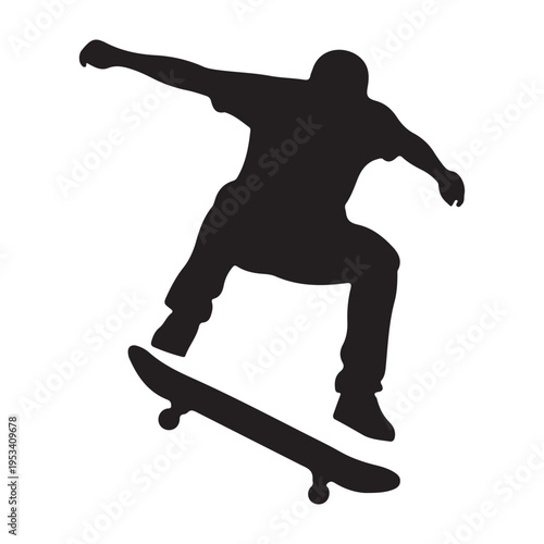 Skateboarder Performing Trick Silhouette Vector Icon