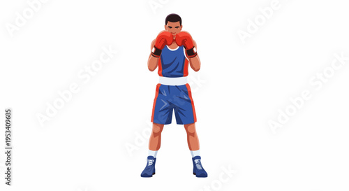 Boxing fighter ready for match with boxing gloves on