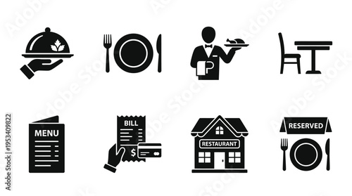 Dining Icons: Black and White Restaurant Labels for Hospitality Design