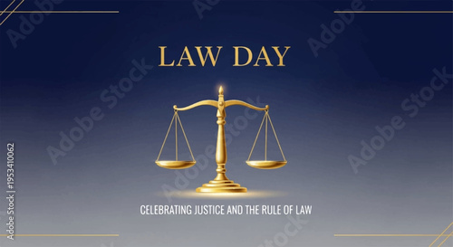 Law day celebration with golden scales of justice on textured background