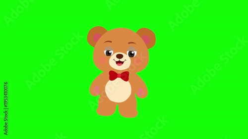 Cute Teddy Bear Animation on Green Screen – Cartoon Character Loop
