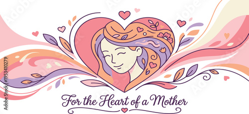 A tender illustration celebrating mothers, featuring a heart motif with a woman's profile and floral elements, symbolizing love and maternal care