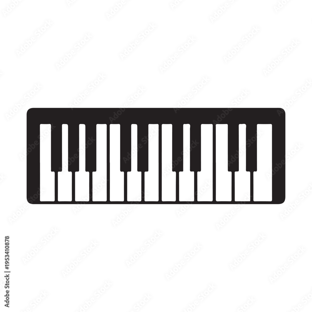 Fototapeta premium Simple keyboard piano icon in black and white keys, modern musical instrument illustration.