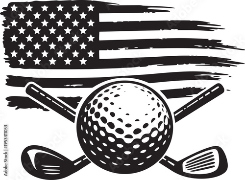 USA Flag Golf Clubs And Ball Patriotic Sports Vector Design