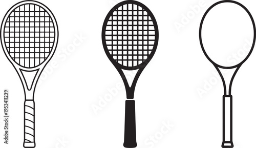 Tennis Racket Icons Line And Solid Style Vector Set