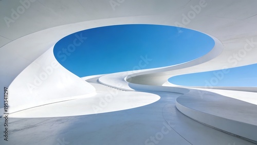 Organic White Architectural Curves with Blue Sky
