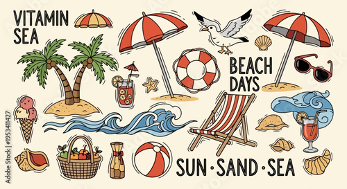 Summer Beach Vacation Elements Collection.