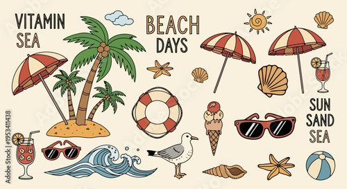 Summer Beach Vacation Elements Collection.