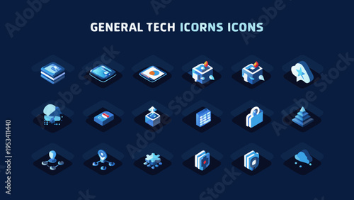 Isometric tech icons collection depicting futuristic technology and digital concepts