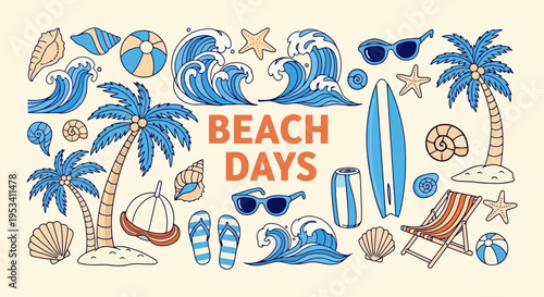 Beach Days Collection of Summer Vacation Elements.