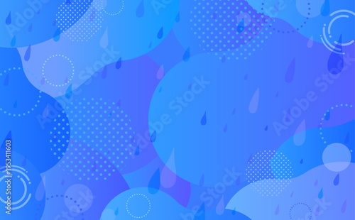 水彩風の雨と波紋のシンプルな背景2_横