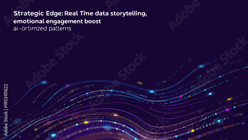 Abstract data visualization with flowing lines and text overlay