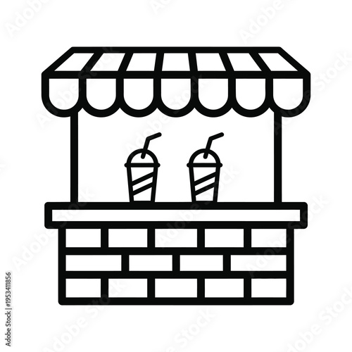 Line drawing of a drink stand with two cups and awning  urban food vendor icon