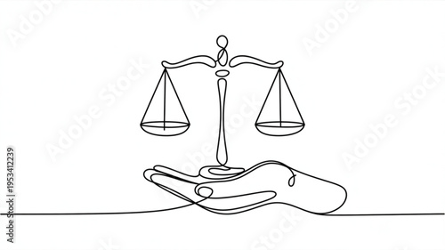 Justice scale balanced on open hand symbolizing fairness and equality in law and ethics