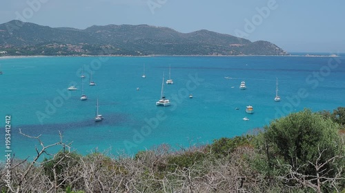 Villasimus, Sardegna. Amazing aerial view of the bay of the beach Porto Giunco, Time Ama, Serr'e Morus. Sea of Sardinia one of the most beautiful in Italy. Summer time