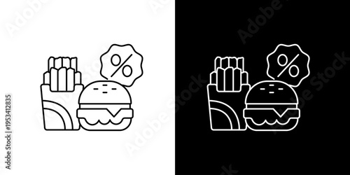 Discounted Fast Food Combo Meal Vector Icon Illustration Burger and Fries with Percentage Tag Symbol for Special Offer Promotions