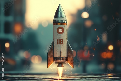rocket on a stand, adorned with an IPO symbol, representing the concept of an initial public offering, set against a clean backdrop, Generative AI