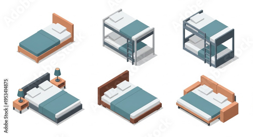 Collection of Isometric Beds and Bunk Beds for Bedrooms.