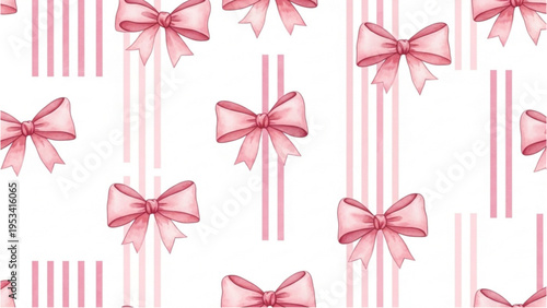Pink bows and stripes create festive gift wrapping on white background