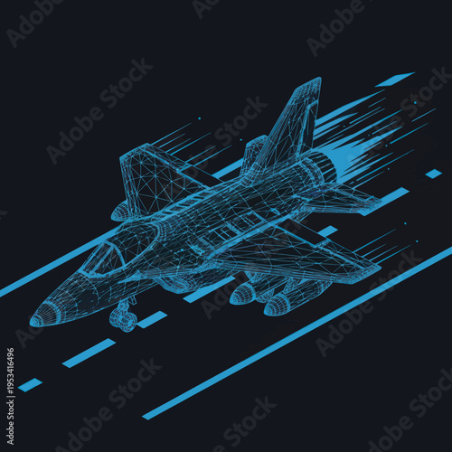 Digital Blueprint of Fighter Jet Aircraft.