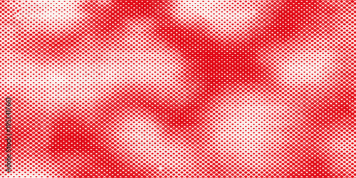 Seamless red and white abstract vector art featuring a textured polka dot pattern and mesh grid design on a pink material background for textile decoration