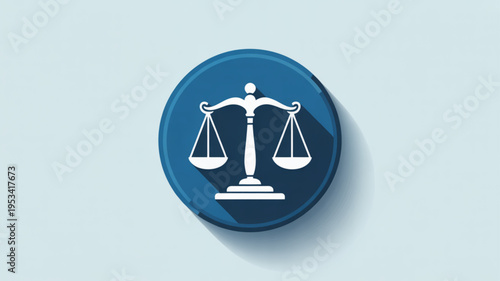 Justice scale icon on blue background symbolizing law and order with balance and fairness