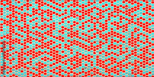 Seamless vector illustration of a red and blue plaid pattern featuring polka dots and a halftone texture for vintage fabric wallpaper and retro tablecloth design