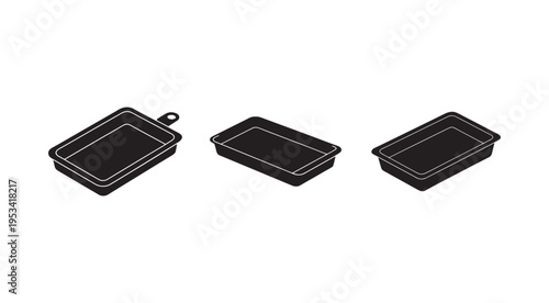 Black plastic food containers with lids and handle for takeout or storage  three black plastic food containers with lids and one with handle for takeout or storage