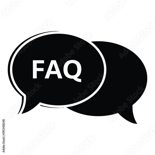 Black FAQ speech bubbles icon on white background for frequently asked questions icon