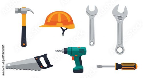 Collection of construction tools and safety equipment.
