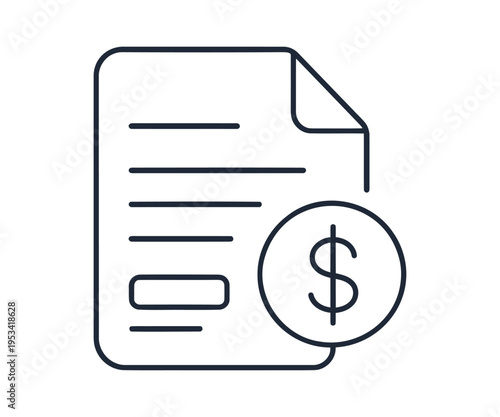 Document with dollar sign on a white background symbolizing financial paperwork or invoice