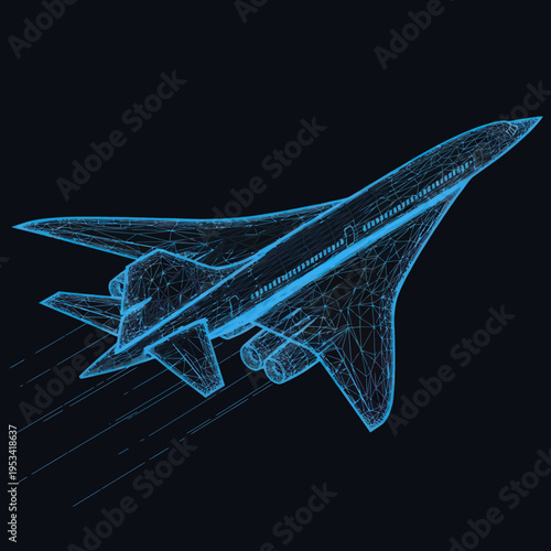 Futuristic Jet Aircraft Wireframe Design Concept.