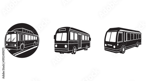Blackandwhitebussilhouettesindifferentanglesandacircle  variousbustypesinmonochromestylefordesignuse