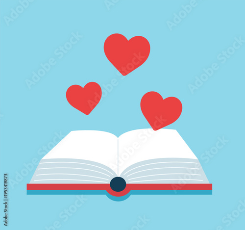Open Book with Hearts Floating Above Vector illustration