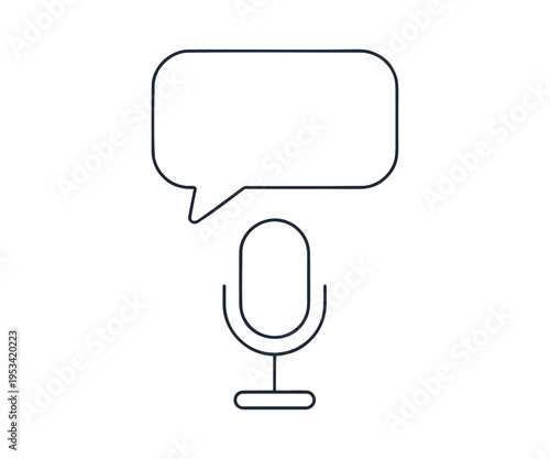 Microphone with speech bubble simple line drawing communication symbol
