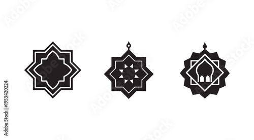 Islamic geometric patterns and mosque icons for Ramadan and Eid celebrations  traditional Arabic designs