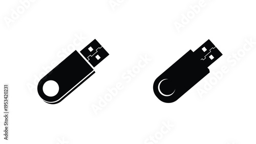 Two black usb flash drives depicted in a stark silhouette