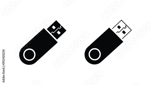 Two usb flash drives depicted in a stark black silhouette