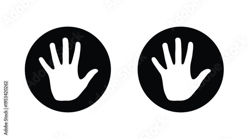 Two circular icons depicting opposing hands a striking silhouette