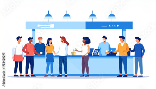 People Standing in Queue – Customers Waiting at Cashier Vector Illustration