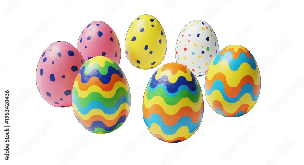 Fototapeta premium Colorful easter eggs with various patterns on black background