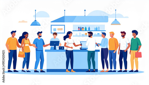 People Standing in Queue – Customers Waiting at Cashier Vector Illustration