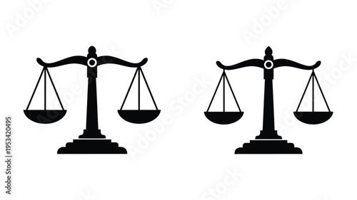 Two black scales of justice rendered as a striking silhouette